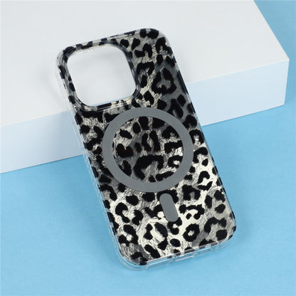 For iPhone 15 Pro Max Case Compatible with MagSafe IMD Leopard Print TPU PC Phone Cover