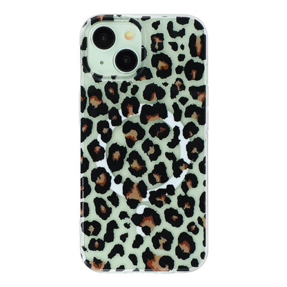 For iPhone 14 / 13 Magnetic Case Hollow Leopard Print Design TPU PC Phone Back Cover