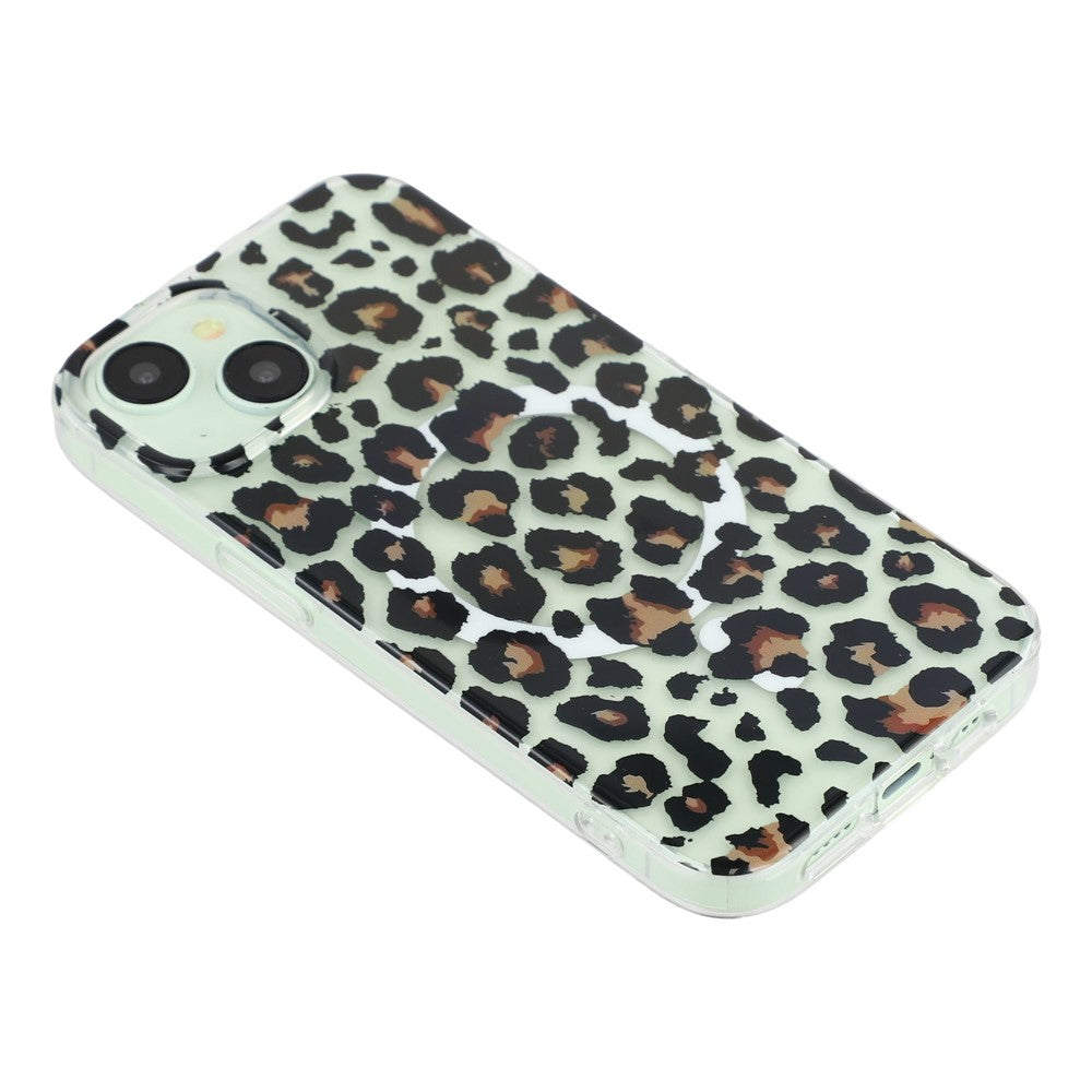For iPhone 14 / 13 Magnetic Case Hollow Leopard Print Design TPU PC Phone Back Cover