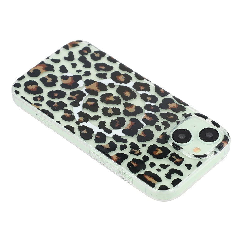 For iPhone 14 / 13 Magnetic Case Hollow Leopard Print Design TPU PC Phone Back Cover