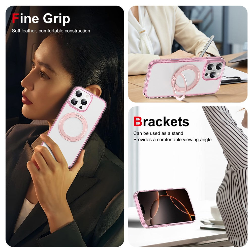 For iPhone 16 Pro Magnetic Case Rotating Kickstand PC + TPU Matte Phone Cover with Tempered Glass Film/Camera Button