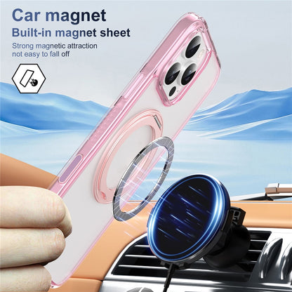 For iPhone 16 Pro Magnetic Case Rotating Kickstand PC + TPU Matte Phone Cover with Tempered Glass Film/Camera Button