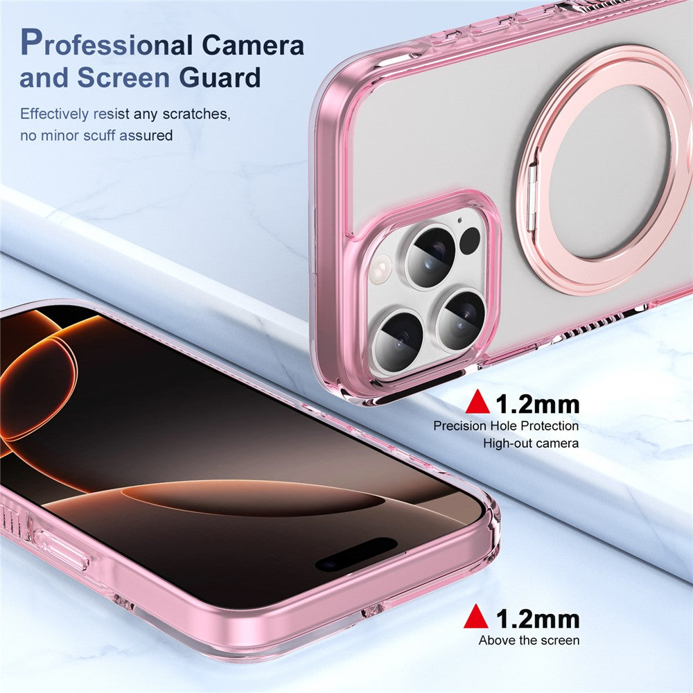 For iPhone 16 Pro Magnetic Case Rotating Kickstand PC + TPU Matte Phone Cover with Tempered Glass Film/Camera Button