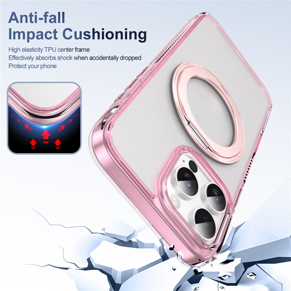 For iPhone 16 Pro Magnetic Case Rotating Kickstand PC + TPU Matte Phone Cover with Tempered Glass Film/Camera Button
