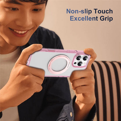 For iPhone 16 Pro Magnetic Case Rotating Kickstand PC + TPU Matte Phone Cover with Tempered Glass Film/Camera Button