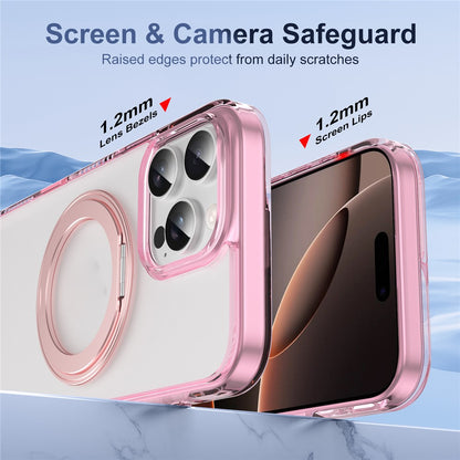 For iPhone 16 Pro Magnetic Case Rotating Kickstand PC + TPU Matte Phone Cover with Tempered Glass Film/Camera Button