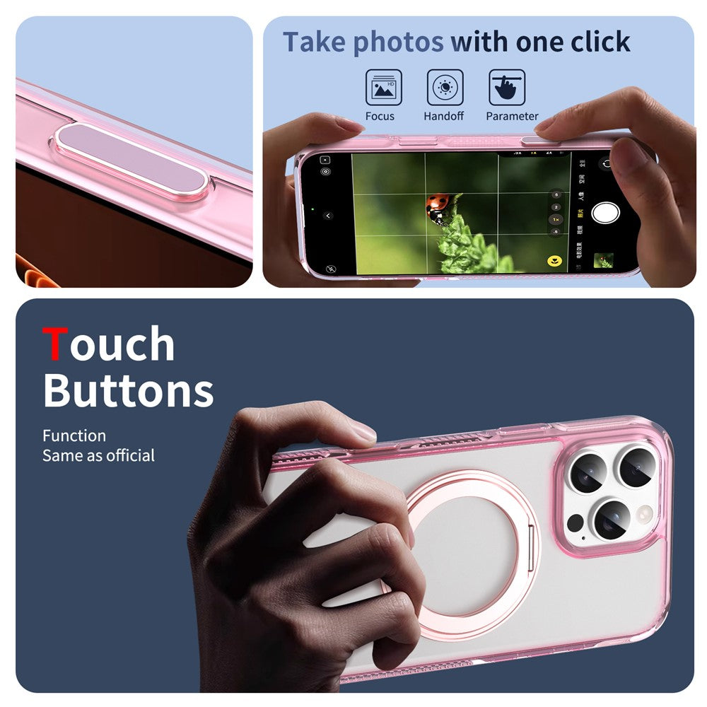 For iPhone 16 Pro Magnetic Case Rotating Kickstand PC + TPU Matte Phone Cover with Tempered Glass Film/Camera Button