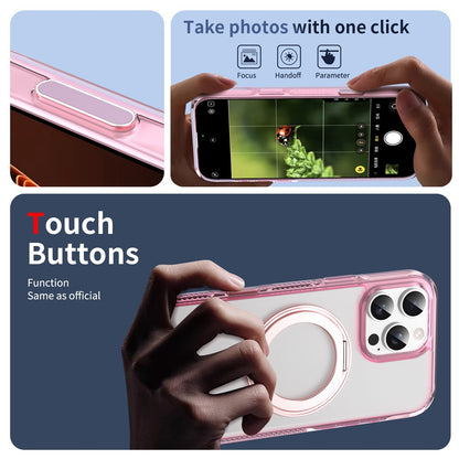 For iPhone 16 Pro Magnetic Case Rotating Kickstand PC + TPU Matte Phone Cover with Tempered Glass Film/Camera Button