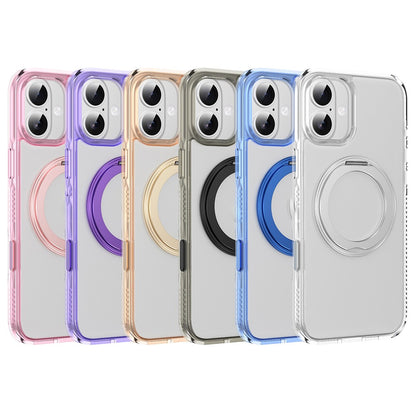 For iPhone 16 Magnetic Case Rotating Kickstand PC + TPU Matte Phone Cover with Tempered Glass Film / Camera Button