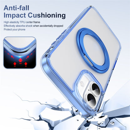 For iPhone 16 Magnetic Case Rotating Kickstand PC + TPU Matte Phone Cover with Tempered Glass Film / Camera Button