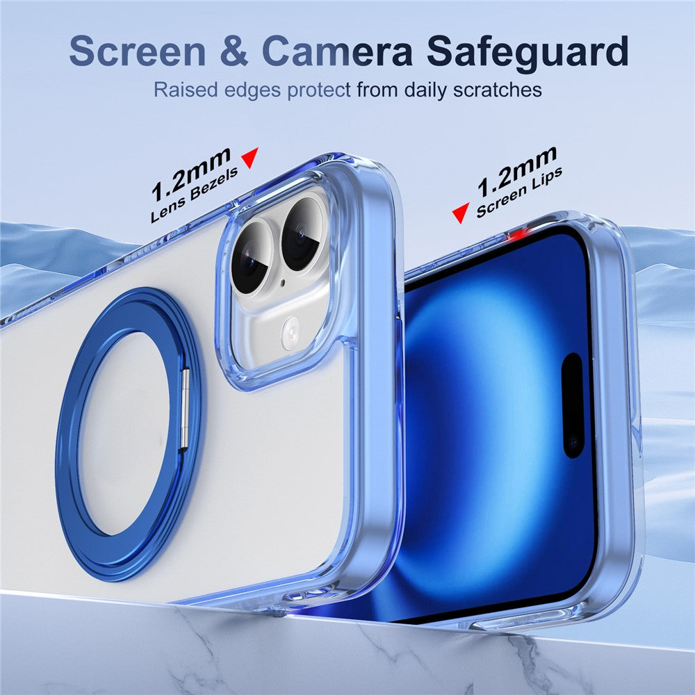 For iPhone 16 Magnetic Case Rotating Kickstand PC + TPU Matte Phone Cover with Tempered Glass Film / Camera Button