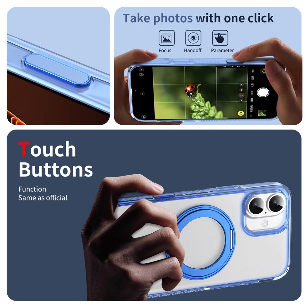For iPhone 16 Magnetic Case Rotating Kickstand PC + TPU Matte Phone Cover with Tempered Glass Film / Camera Button