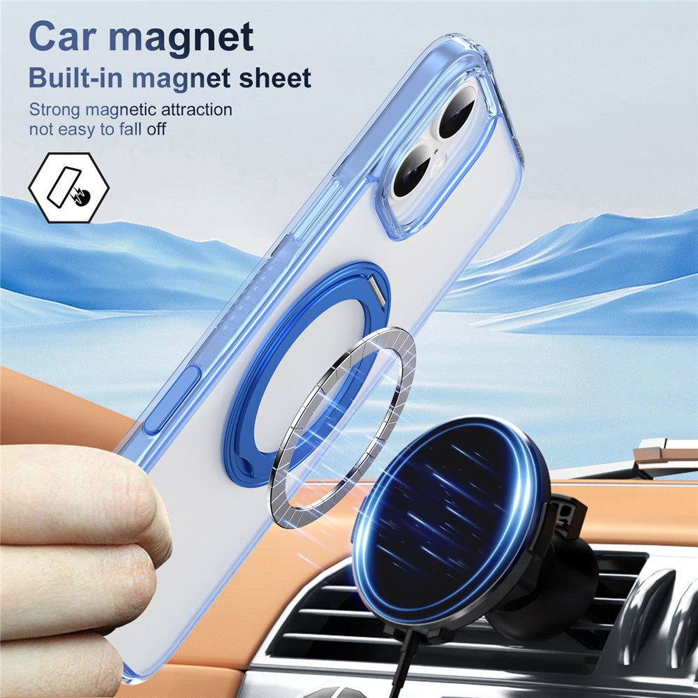 For iPhone 16 Magnetic Case Rotating Kickstand PC + TPU Matte Phone Cover with Tempered Glass Film / Camera Button