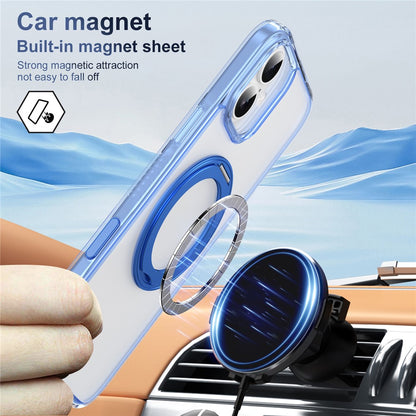 For iPhone 16 Magnetic Case Rotating Kickstand PC + TPU Matte Phone Cover with Tempered Glass Film / Camera Button