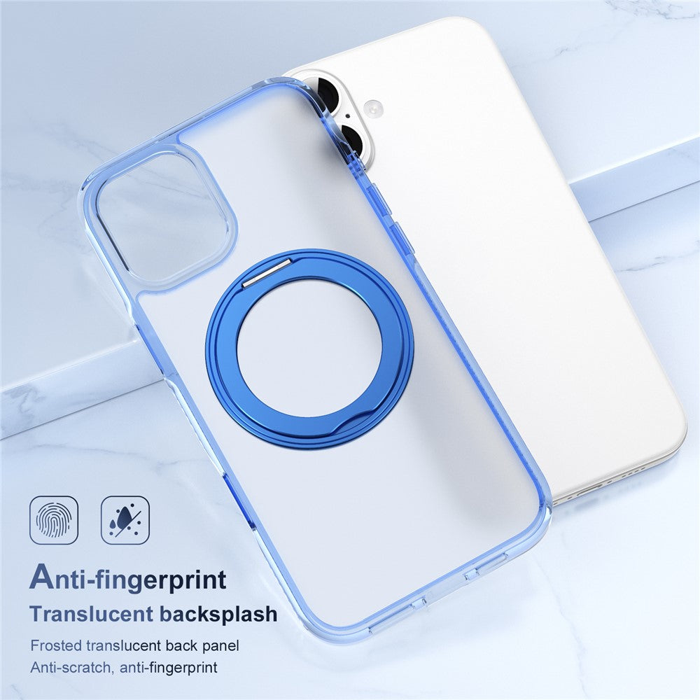 For iPhone 16 Magnetic Case Rotating Kickstand PC + TPU Matte Phone Cover with Tempered Glass Film / Camera Button