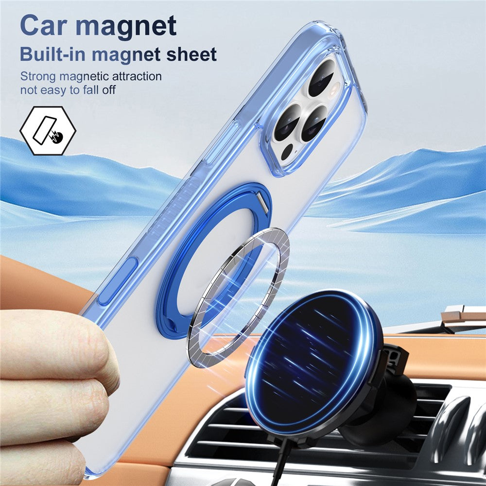 For iPhone 16 Pro Max Magnetic Case Rotating Kickstand PC + TPU Matte Phone Cover with Tempered Glass Film / Camera Button