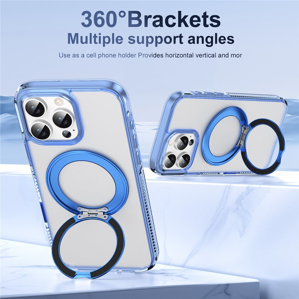 For iPhone 16 Pro Max Magnetic Case Rotating Kickstand PC + TPU Matte Phone Cover with Tempered Glass Film / Camera Button