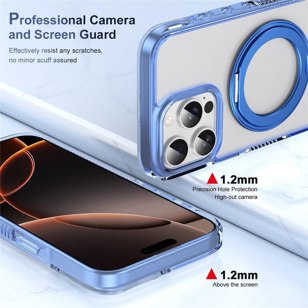 For iPhone 16 Pro Max Magnetic Case Rotating Kickstand PC + TPU Matte Phone Cover with Tempered Glass Film / Camera Button