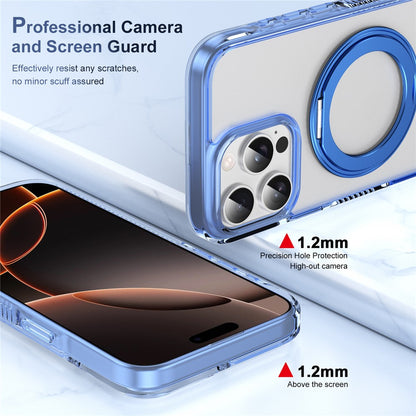 For iPhone 16 Pro Max Magnetic Case Rotating Kickstand PC + TPU Matte Phone Cover with Tempered Glass Film / Camera Button