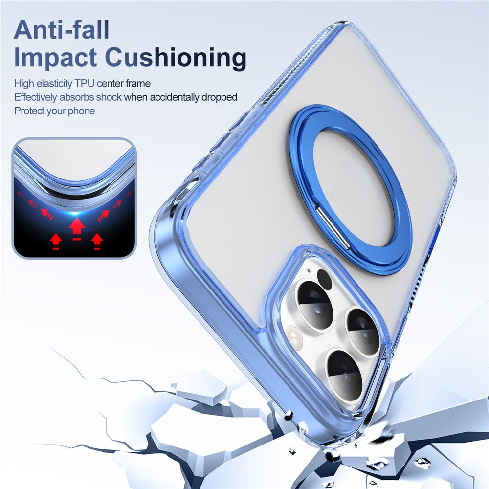 For iPhone 16 Pro Max Magnetic Case Rotating Kickstand PC + TPU Matte Phone Cover with Tempered Glass Film / Camera Button