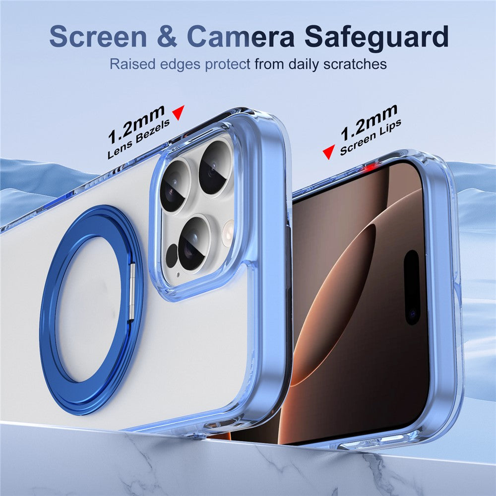 For iPhone 16 Pro Max Magnetic Case Rotating Kickstand PC + TPU Matte Phone Cover with Tempered Glass Film / Camera Button