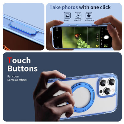 For iPhone 16 Pro Max Magnetic Case Rotating Kickstand PC + TPU Matte Phone Cover with Tempered Glass Film / Camera Button