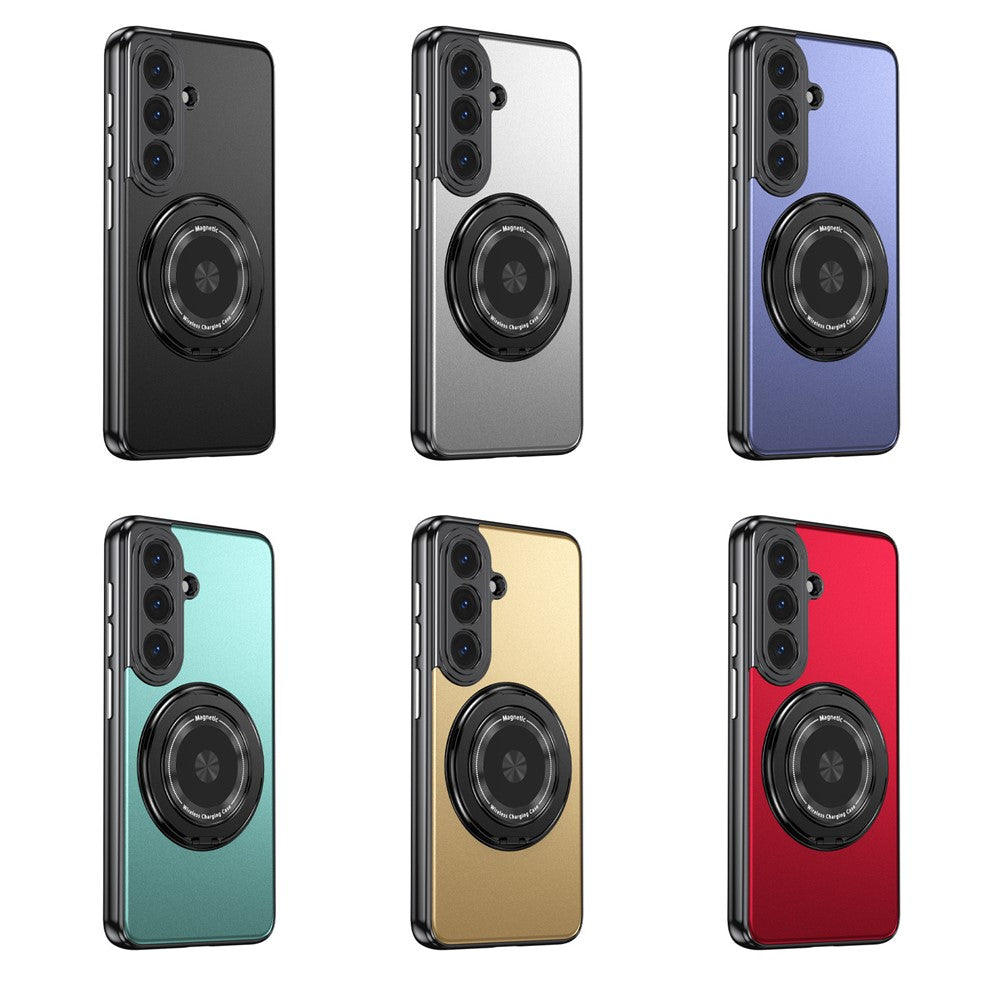 For Samsung Galaxy S26+ Magnetic Case Rotating Kickstand PC TPU Electroplated Phone Cover with Tempered Glass Screen Protector