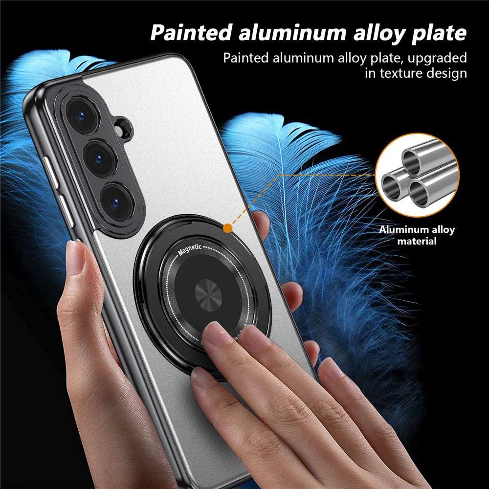 For Samsung Galaxy S26+ Magnetic Case Rotating Kickstand PC TPU Electroplated Phone Cover with Tempered Glass Screen Protector