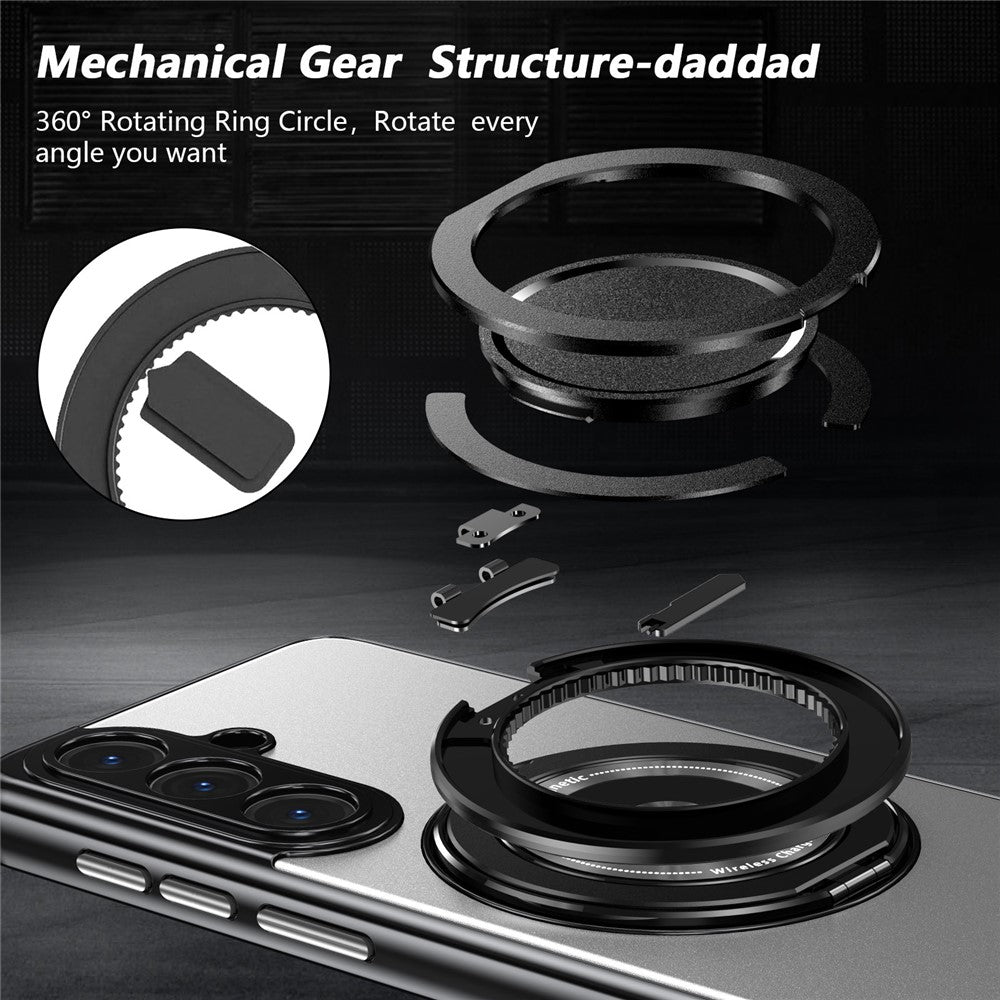 For Samsung Galaxy S26+ Magnetic Case Rotating Kickstand PC TPU Electroplated Phone Cover with Tempered Glass Screen Protector