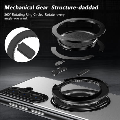 For Samsung Galaxy S26+ Magnetic Case Rotating Kickstand PC TPU Electroplated Phone Cover with Tempered Glass Screen Protector