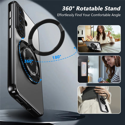 For Samsung Galaxy S26+ Magnetic Case Rotating Kickstand PC TPU Electroplated Phone Cover with Tempered Glass Screen Protector