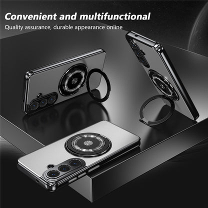 For Samsung Galaxy S26+ Magnetic Case Rotating Kickstand PC TPU Electroplated Phone Cover with Tempered Glass Screen Protector
