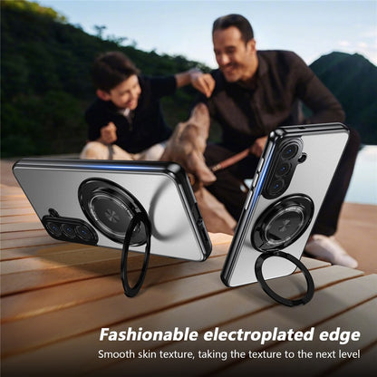 For Samsung Galaxy S26+ Magnetic Case Rotating Kickstand PC TPU Electroplated Phone Cover with Tempered Glass Screen Protector