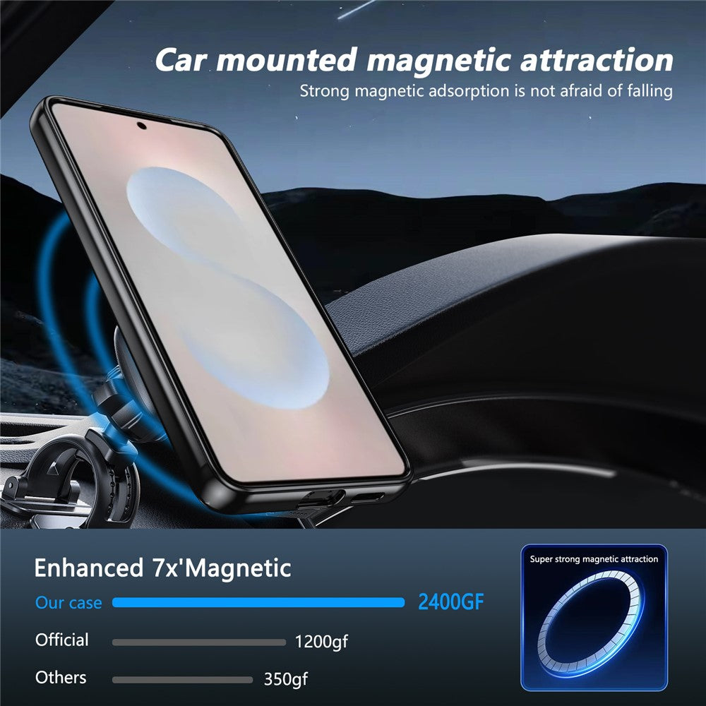 For Samsung Galaxy S26+ Magnetic Case Rotating Kickstand PC TPU Electroplated Phone Cover with Tempered Glass Screen Protector