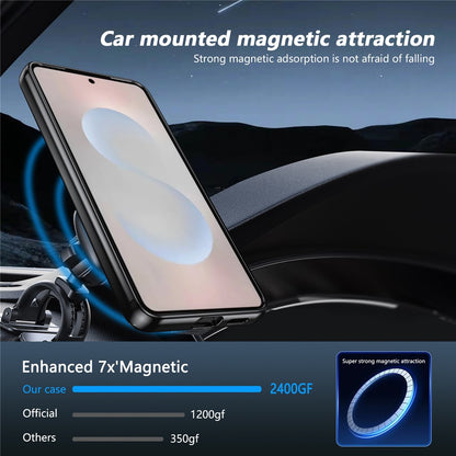 For Samsung Galaxy S26+ Magnetic Case Rotating Kickstand PC TPU Electroplated Phone Cover with Tempered Glass Screen Protector