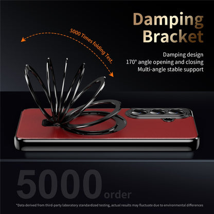 For Samsung Galaxy S26+ Magnetic Case PC PU Leather Cover with 360° Rotating Kickstand + Tempered Glass Screen Protector