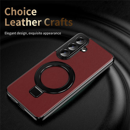 For Samsung Galaxy S26+ Magnetic Case PC PU Leather Cover with 360° Rotating Kickstand + Tempered Glass Screen Protector