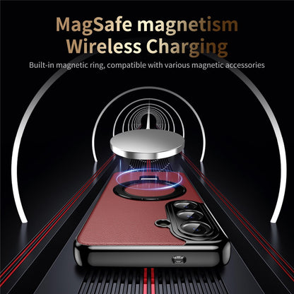 For Samsung Galaxy S26+ Magnetic Case PC PU Leather Cover with 360° Rotating Kickstand + Tempered Glass Screen Protector