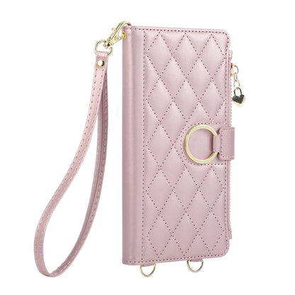For Samsung Galaxy S25 Ultra Case Magnetic Ring Buckle Zipper Pocket Rhombic Leather Phone Cover with Wrist Strap