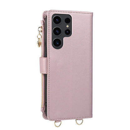 For Samsung Galaxy S25 Ultra Case Magnetic Ring Buckle Zipper Pocket Rhombic Leather Phone Cover with Wrist Strap