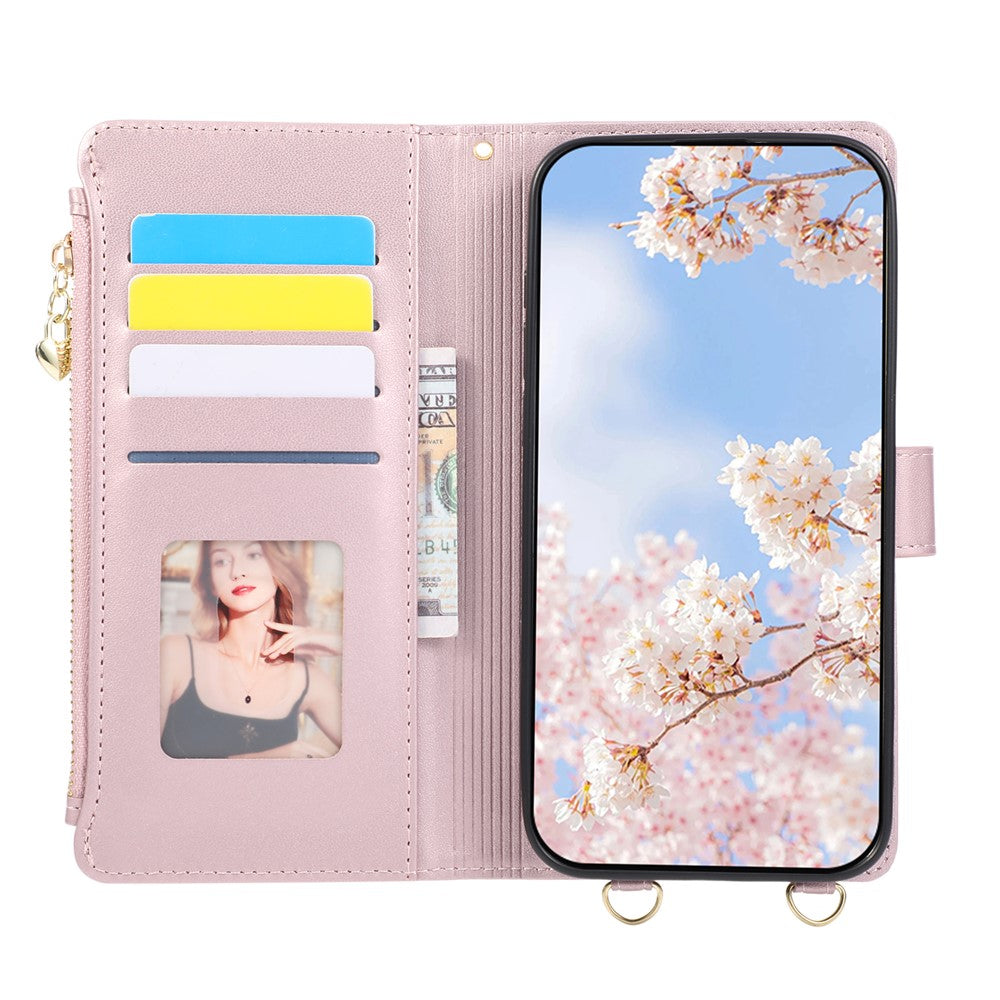 For Samsung Galaxy S25 Ultra Case Magnetic Ring Buckle Zipper Pocket Rhombic Leather Phone Cover with Wrist Strap