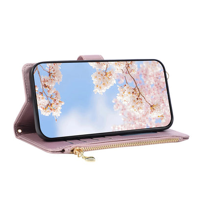 For Samsung Galaxy S25 Ultra Case Magnetic Ring Buckle Zipper Pocket Rhombic Leather Phone Cover with Wrist Strap