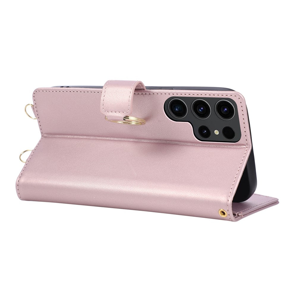 For Samsung Galaxy S25 Ultra Case Magnetic Ring Buckle Zipper Pocket Rhombic Leather Phone Cover with Wrist Strap