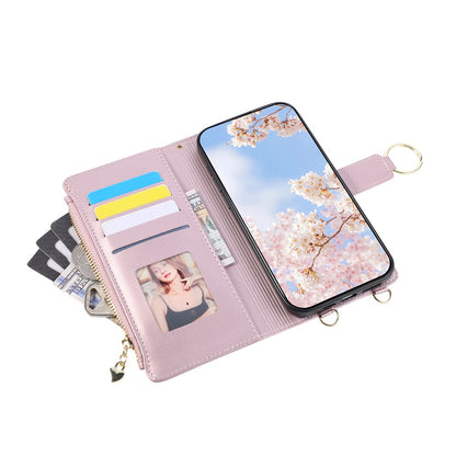 For Samsung Galaxy S25 Ultra Case Magnetic Ring Buckle Zipper Pocket Rhombic Leather Phone Cover with Wrist Strap