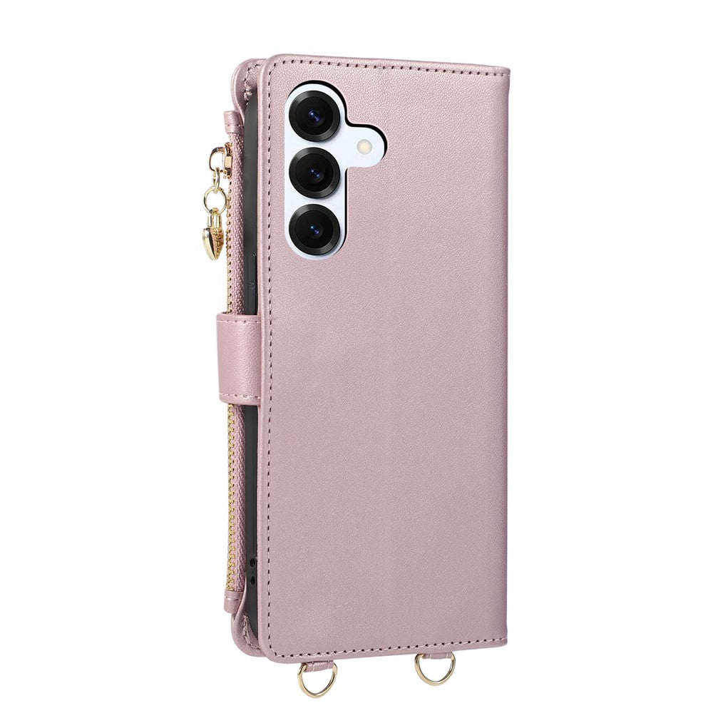 For Samsung Galaxy S26+ Case Magnetic Ring Buckle Zipper Pocket Rhombic Leather Phone Cover with Wrist Strap