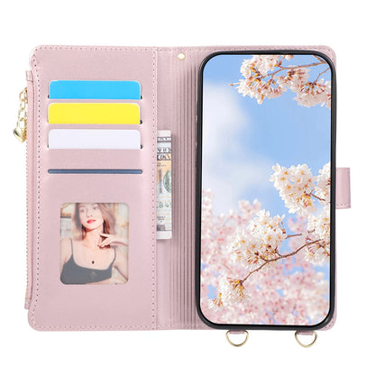 For Samsung Galaxy S26+ Case Magnetic Ring Buckle Zipper Pocket Rhombic Leather Phone Cover with Wrist Strap