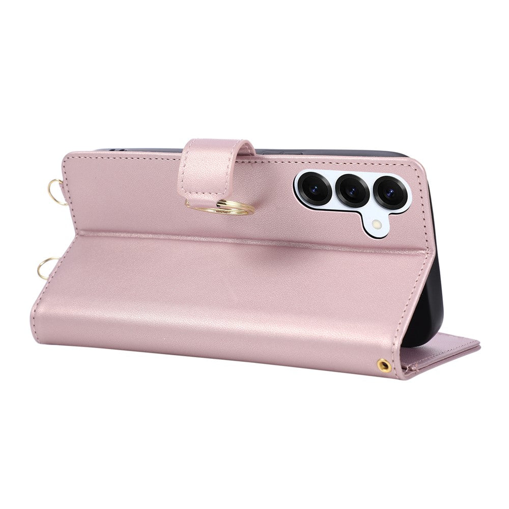 For Samsung Galaxy S26+ Case Magnetic Ring Buckle Zipper Pocket Rhombic Leather Phone Cover with Wrist Strap