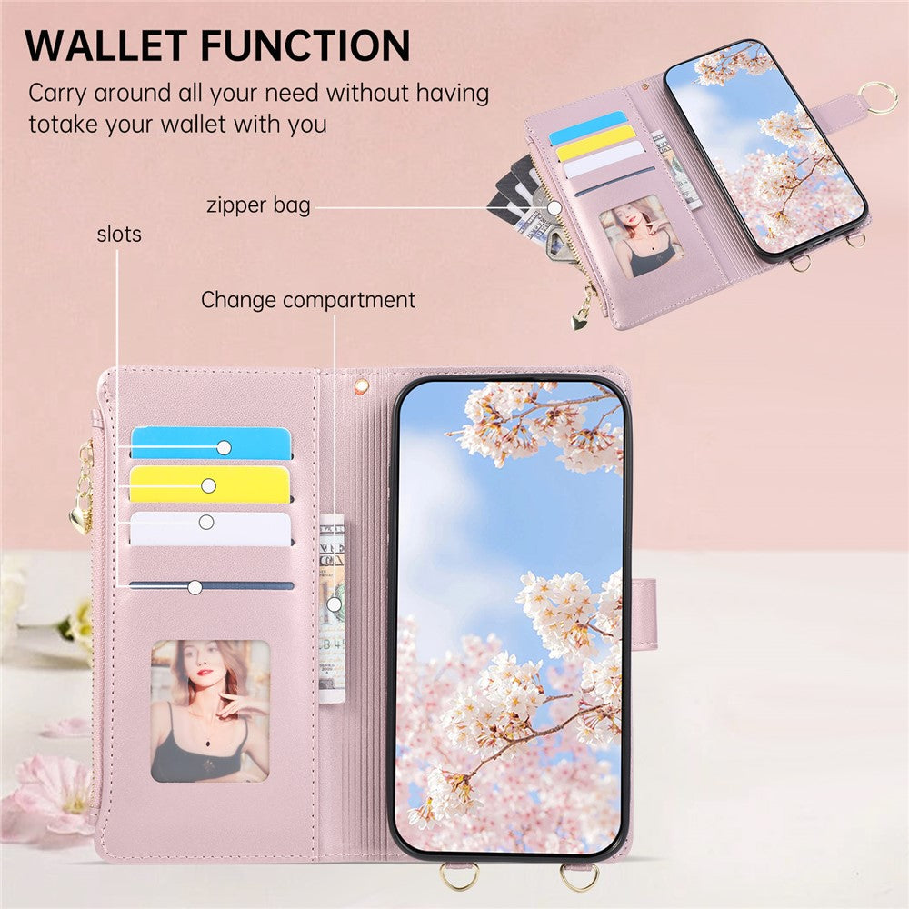 For Samsung Galaxy S26+ Case Magnetic Ring Buckle Zipper Pocket Rhombic Leather Phone Cover with Wrist Strap