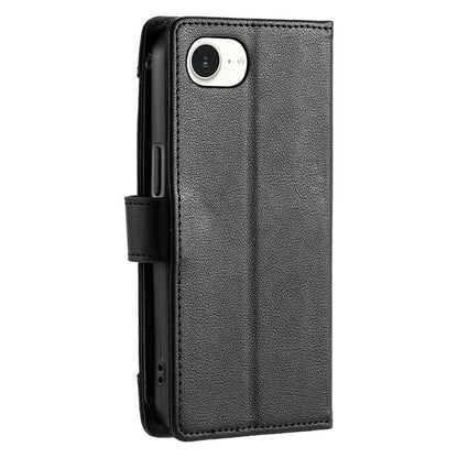 Wallet Case for iPhone 16e  /  17e Litchi Texture Zipper Pocket Stand Leather Flip Phone Cover with Wrist Strap