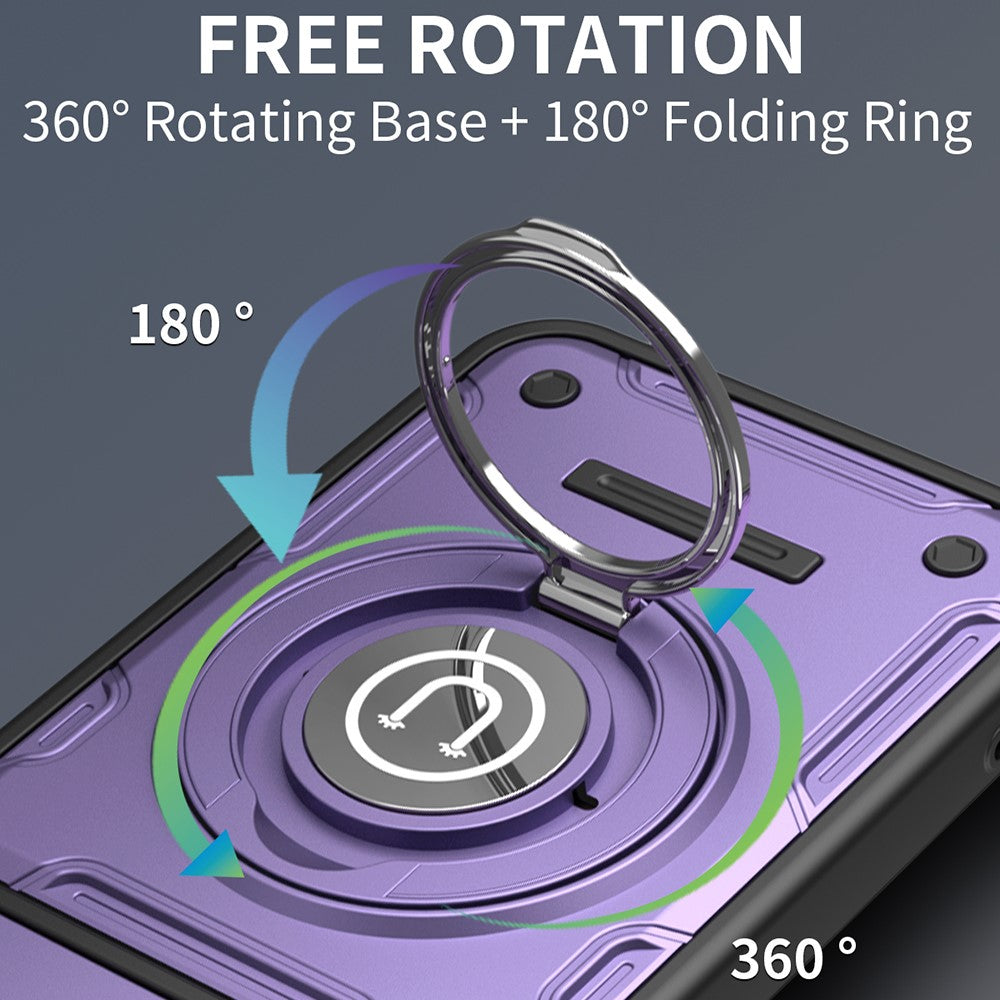 For Samsung Galaxy S26+ Case with Slide Camera Cover Ring Kickstand PC + TPU Phone Shell - Purple